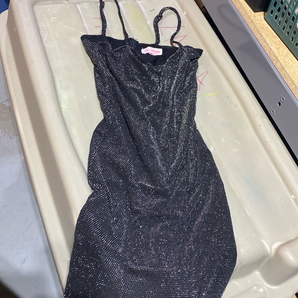 Black sparkly cocktail dress.